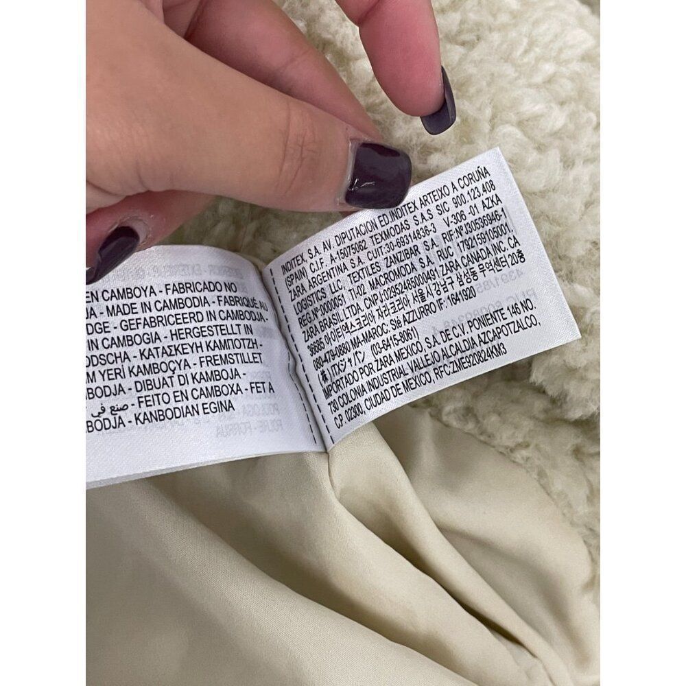 Zara Womens Faux Fur Coat Jacket XS Oyster White Teddy collared 4391/855 NWT - Picture 9 of 16